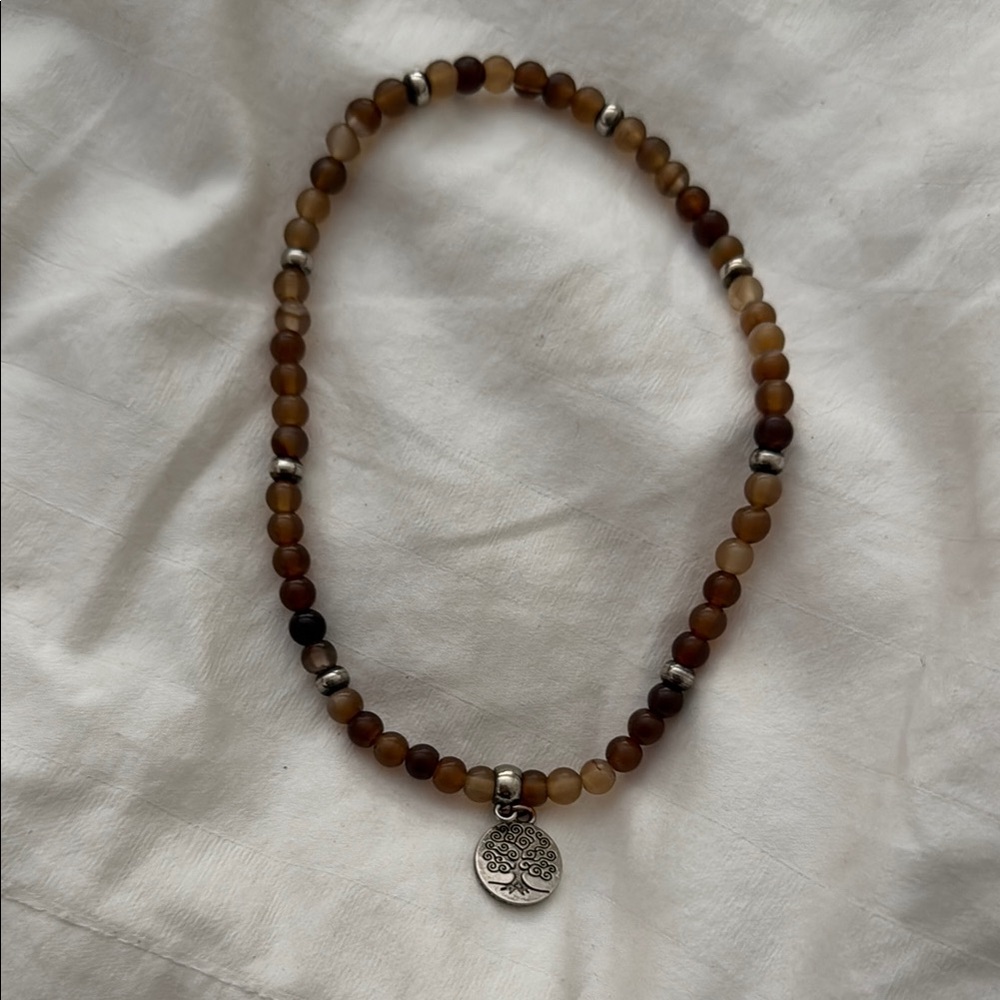 Brown Beaded Necklace with Tree Pendant